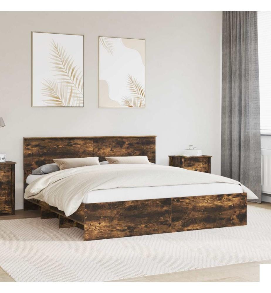 Cadre de lit Chêne fumé 200 x 200 cm Bois d'ingénierie
