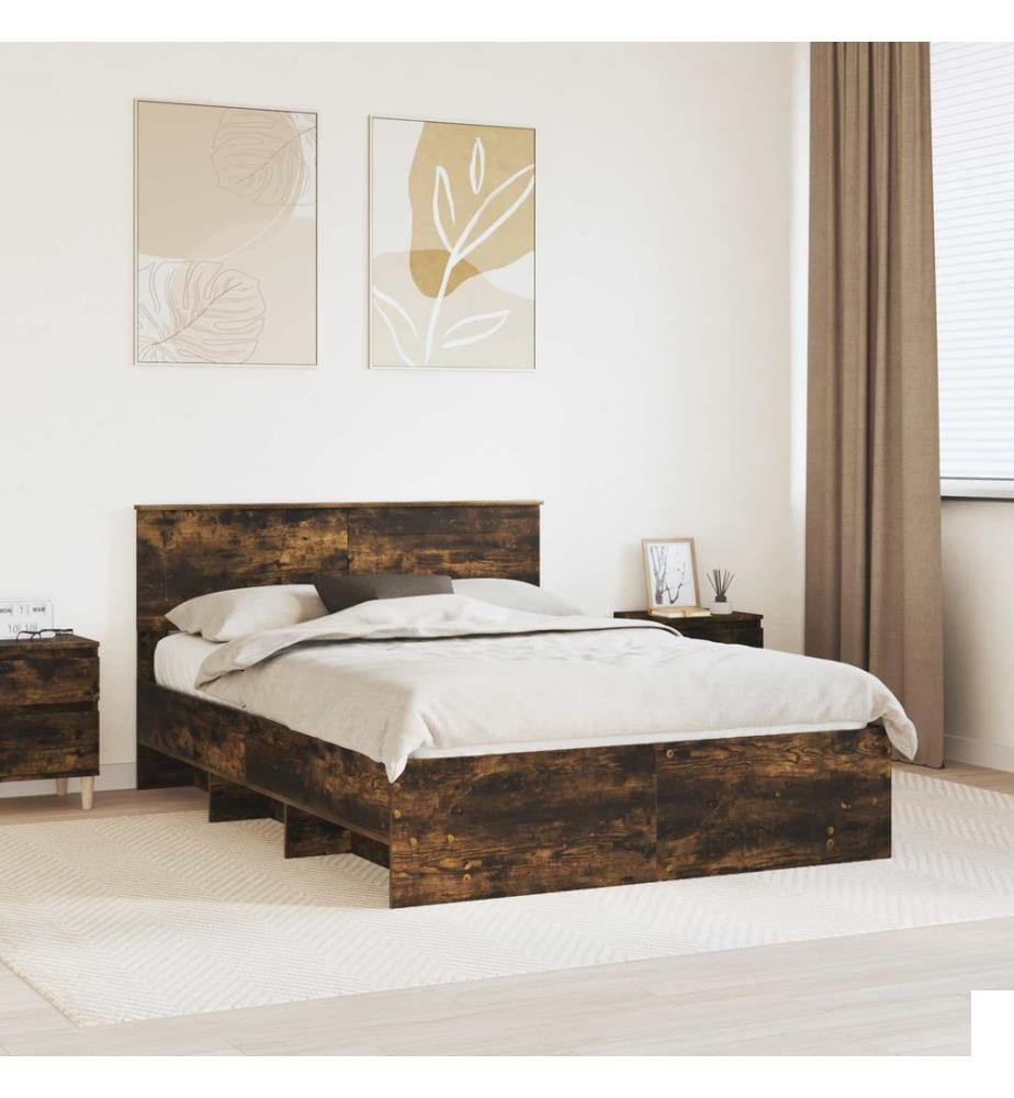 Cadre de lit Chêne fumé 140 x 200 cm Bois d'ingénierie