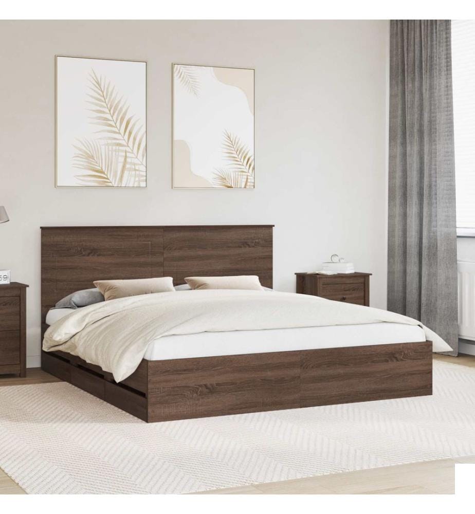 Cadre de lit Chêne brun 200 x 200 cm Bois Ingénierie