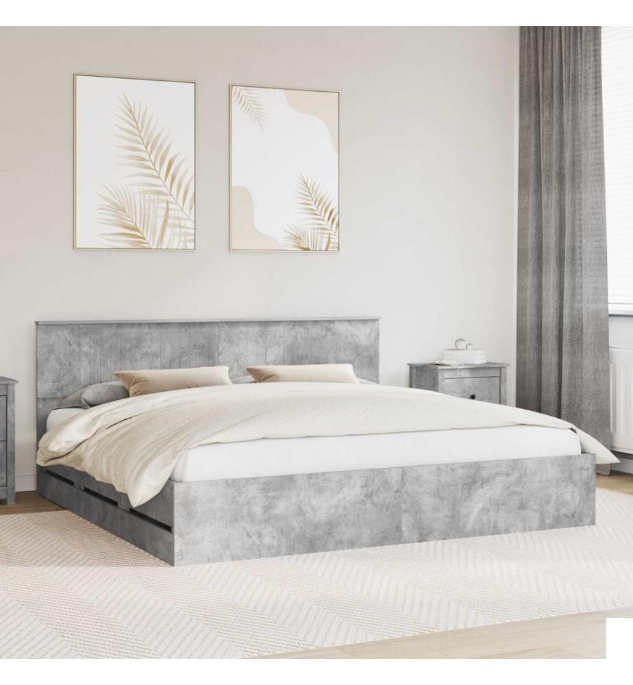 Cadre de lit Gris béton 200 x 200 cm Bois Ingénierie