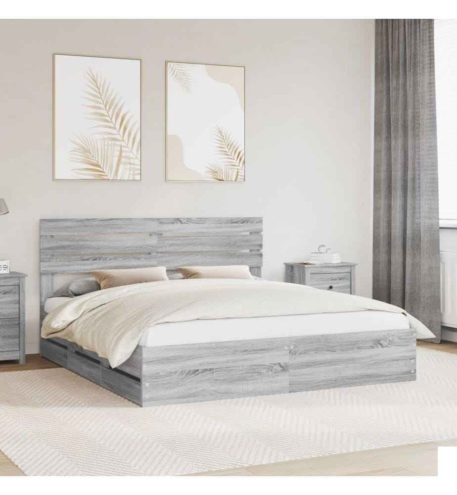 Cadre de lit Gris Sonoma 200 x 200 cm Bois Ingénierie
