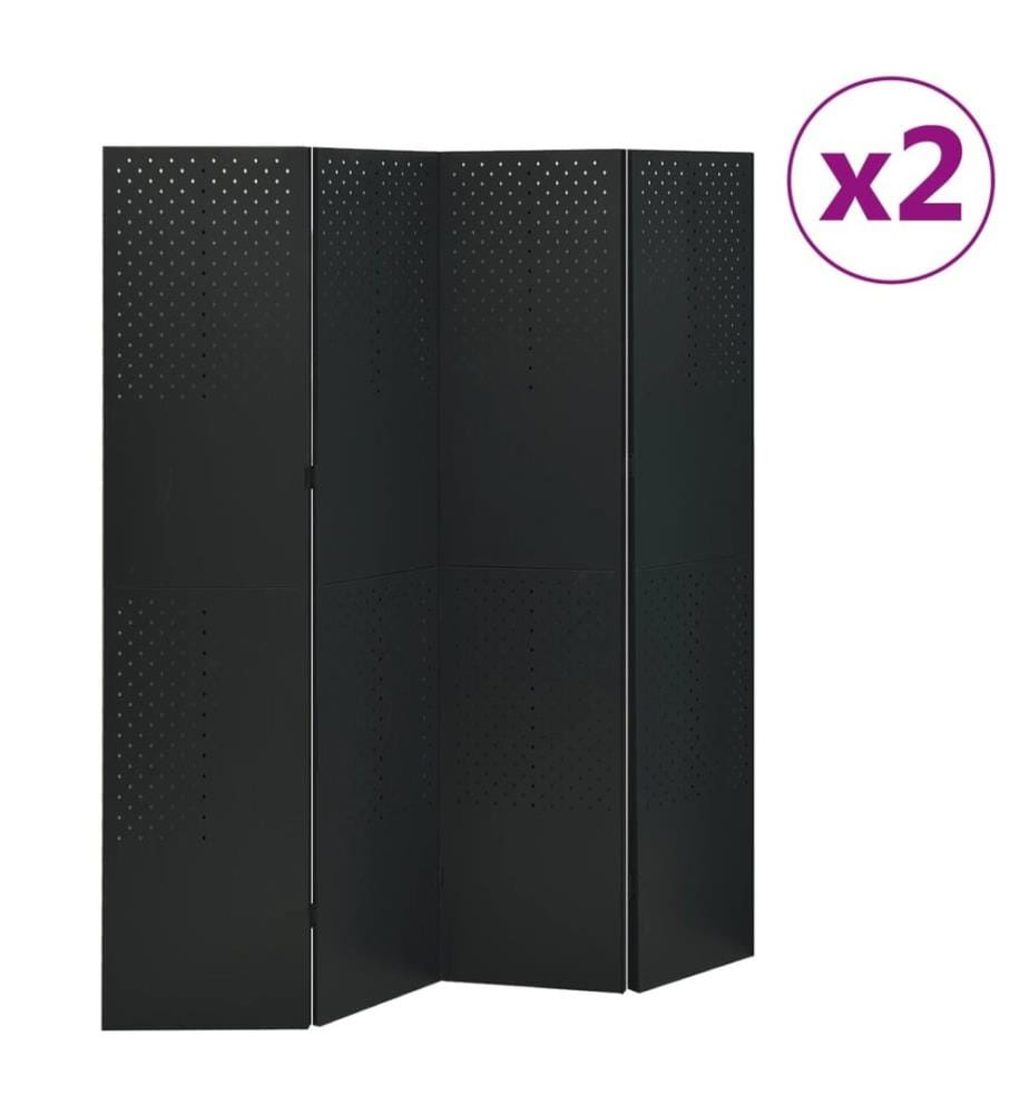Cloisons de séparation 4 panneaux 2 pcs Noir 160x180 cm Acier
