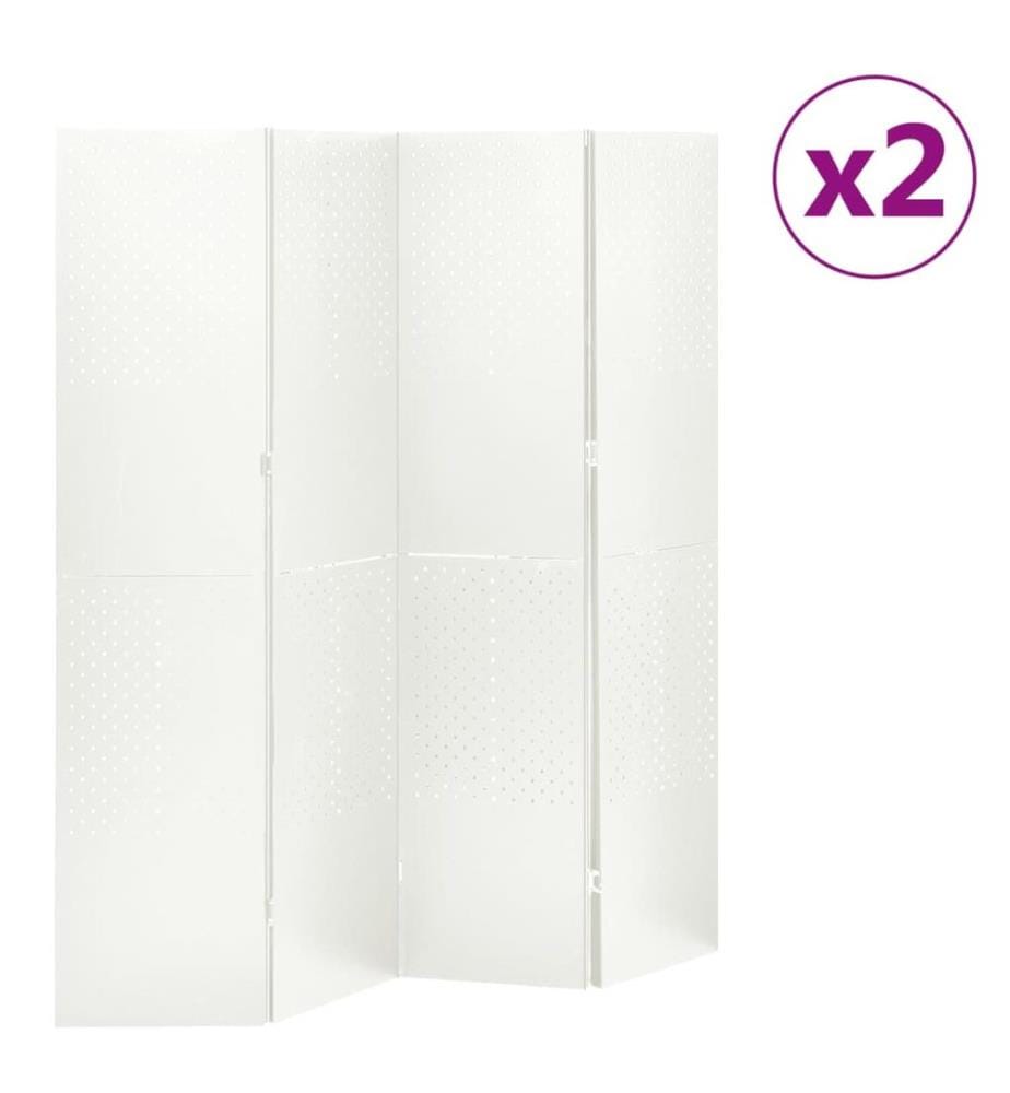 Cloisons de séparation 4 panneaux 2 pcs Blanc 160x180 cm Acier