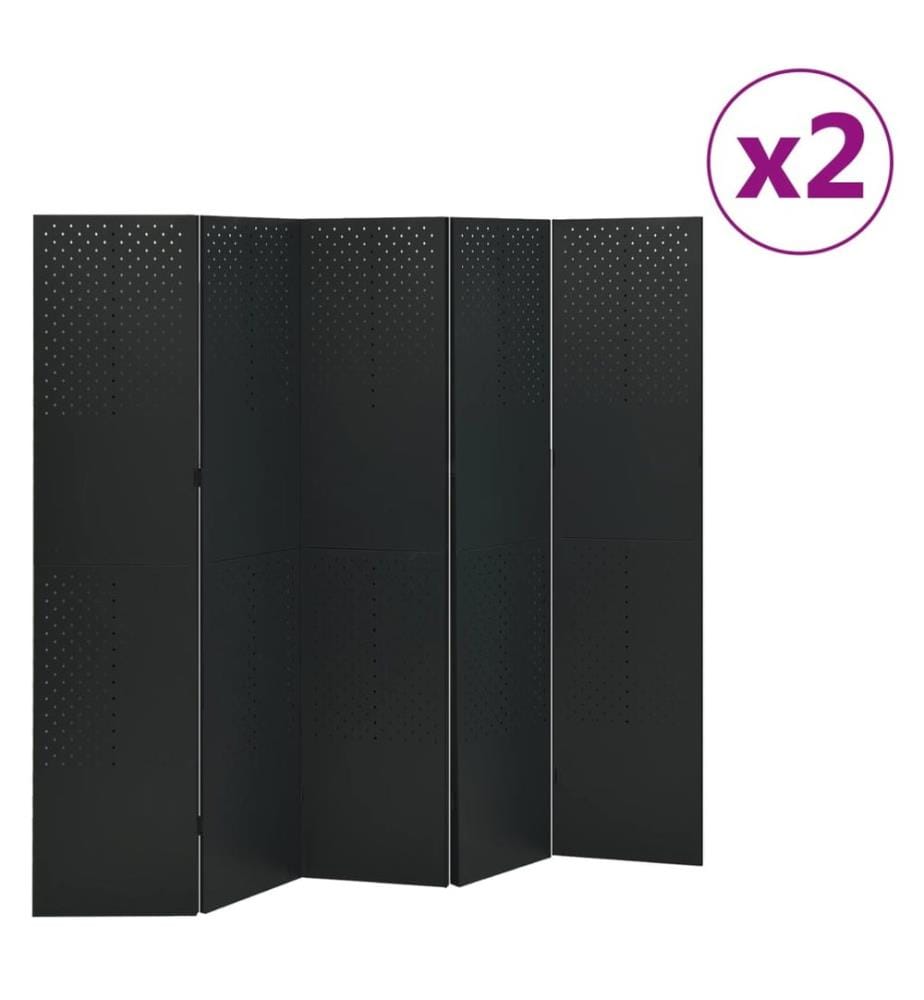Cloisons de séparation 5 panneaux 2 pcs Noir 200x180 cm Acier