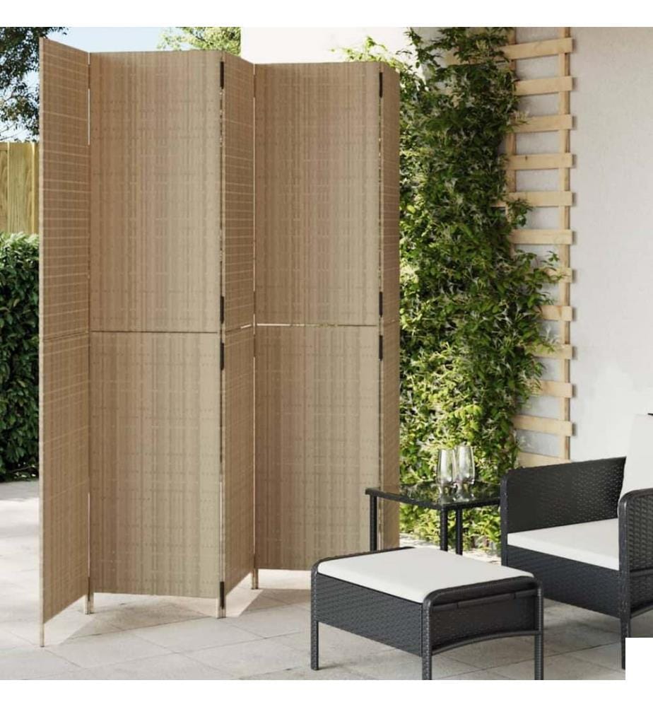 Cloison de séparation 5 panneaux beige résine tressée