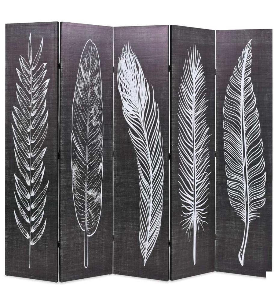 Cloison de séparation pliable 200 x 170 cm Plumes Noir et blanc