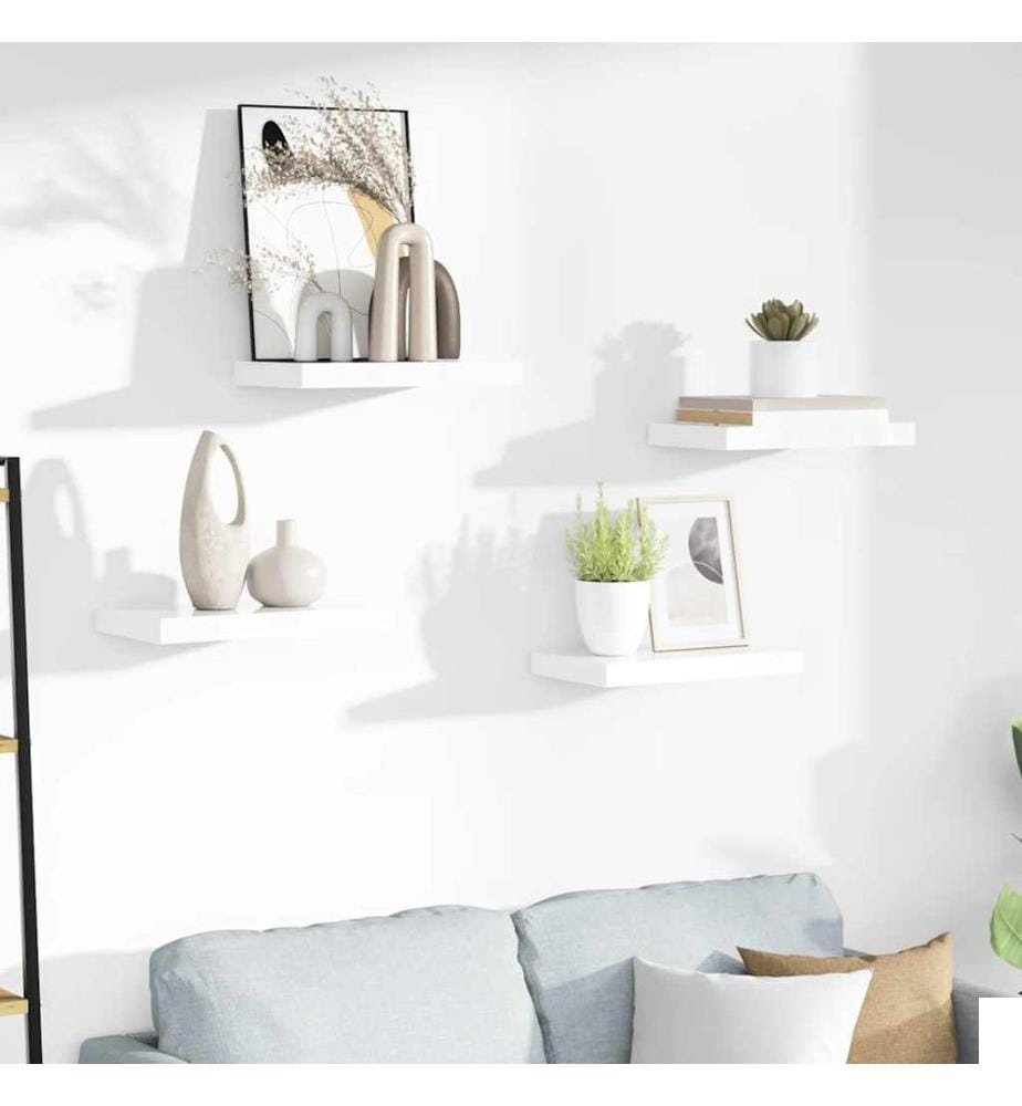 Étagère murale flottante 4 pcs Blanc brillant 40x23x3,8 cm MDF