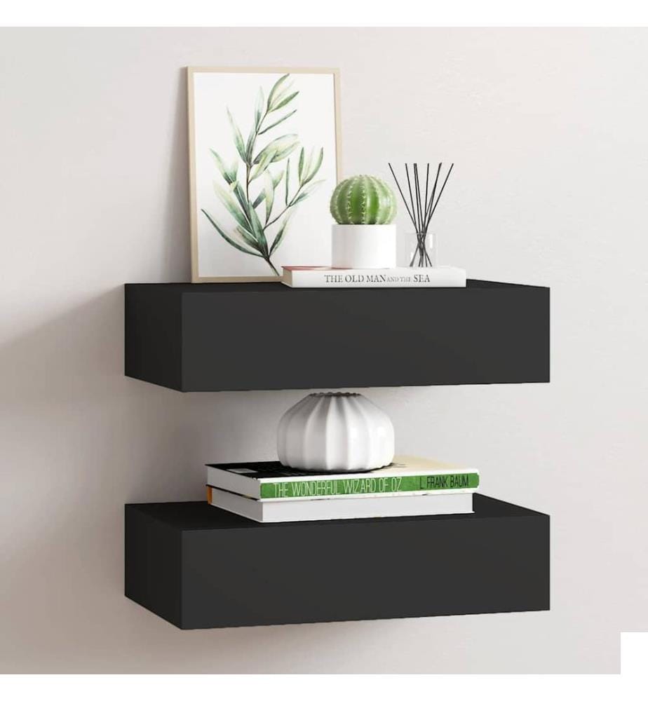 Étagères à tiroirs murales 2 pcs noir 40x23,5x10 cm MDF
