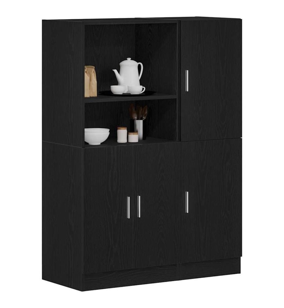 Ensemble d'armoires de cuisine 2 pcs noir bois d'ingénierie