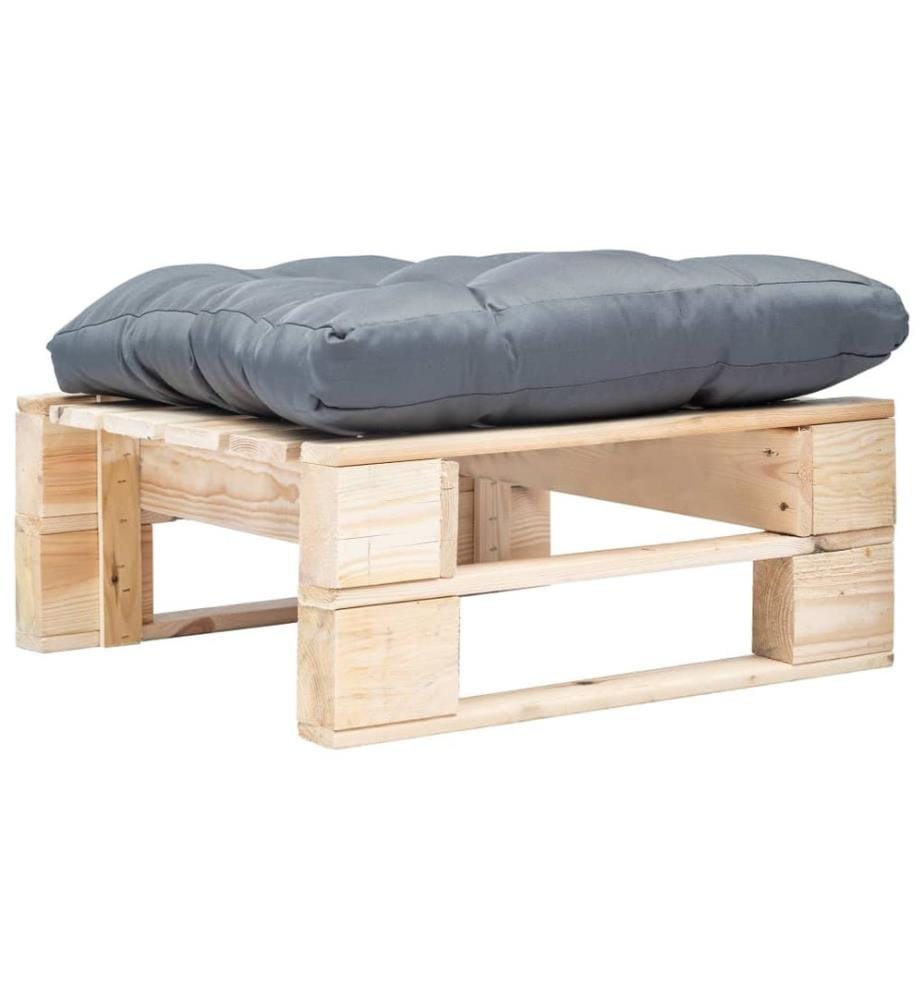 Repose-pied palette de jardin avec coussin gris bois naturel