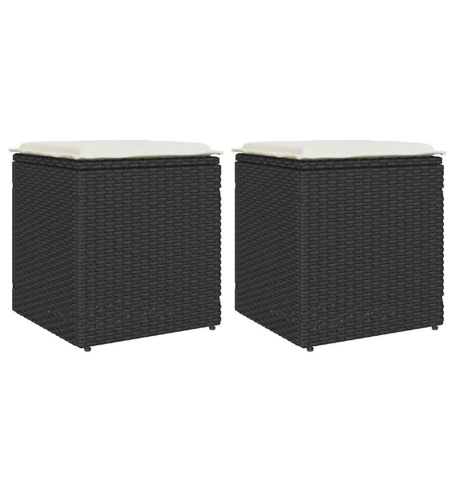 Tabourets jardin coussins 2 pcs noir 40x40x43 cm résine tressée