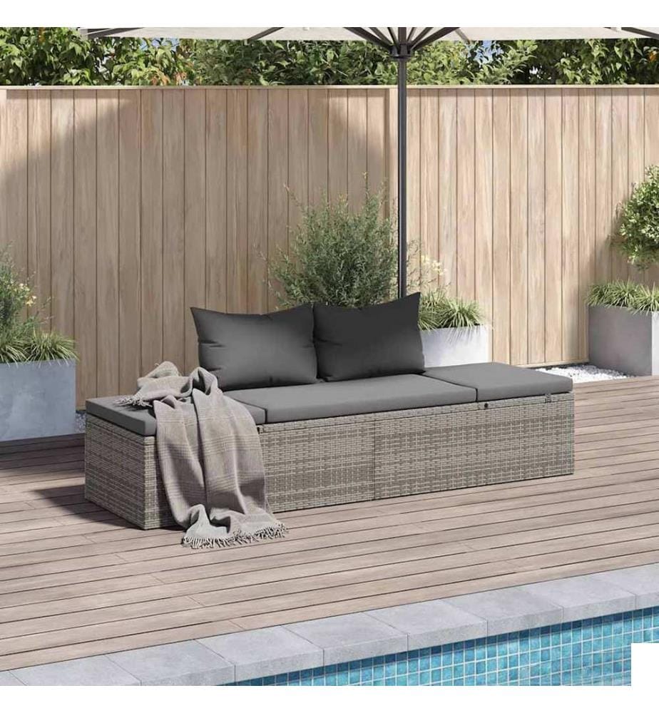 Lit de jardin Gris 195x60 cm Résine tressée