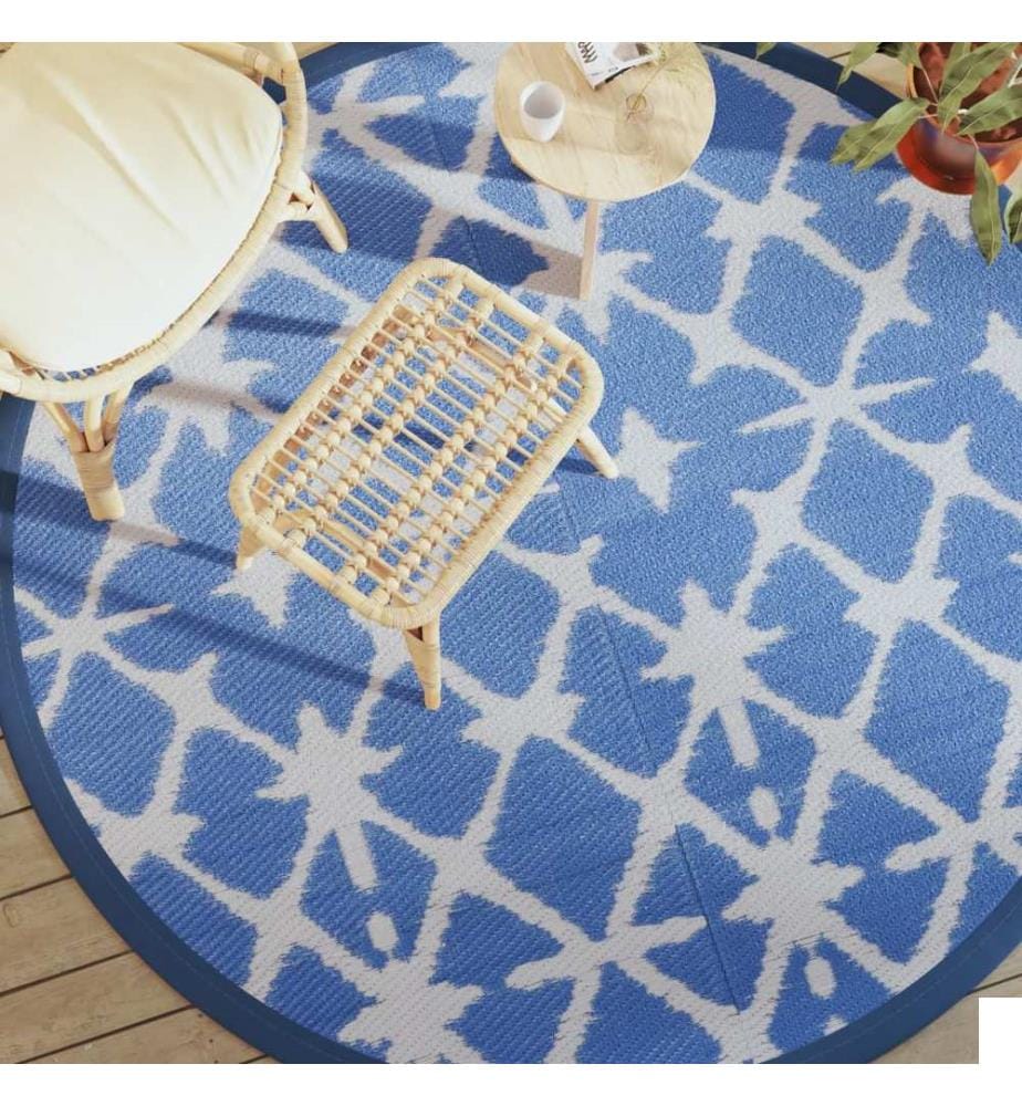 Tapis d'extérieur ARAKIL bleu et blanc Ø200 cm PP
