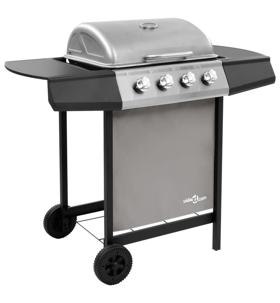 Barbecue gril à gaz avec 4 brûleurs Noir et argenté