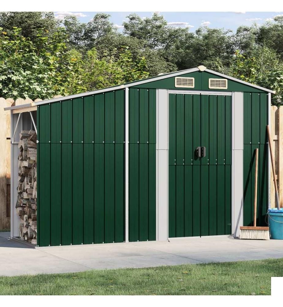 Abri de jardin vert 277x93x179 cm acier galvanisé