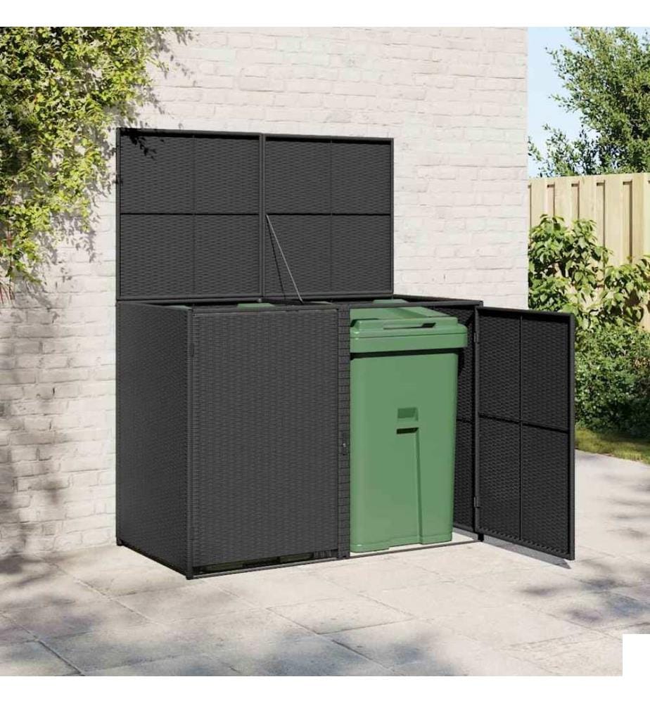 Abris pour poubelle double Résine tressée Noir 148x80x111 cm