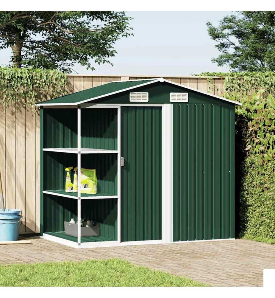 Abri de jardin avec étagère Vert 205x130x183 cm Fer