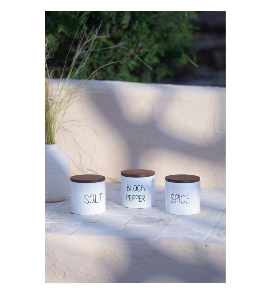 Ensemble de bocaux à épices, 3 pièces, blanc, chêne, 100 % VERRE