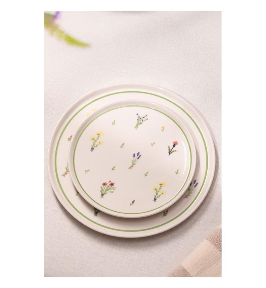 Ensemble de service à gâteau, 4 pièces, blanc, vert, 100 % CÉRAMIQUE