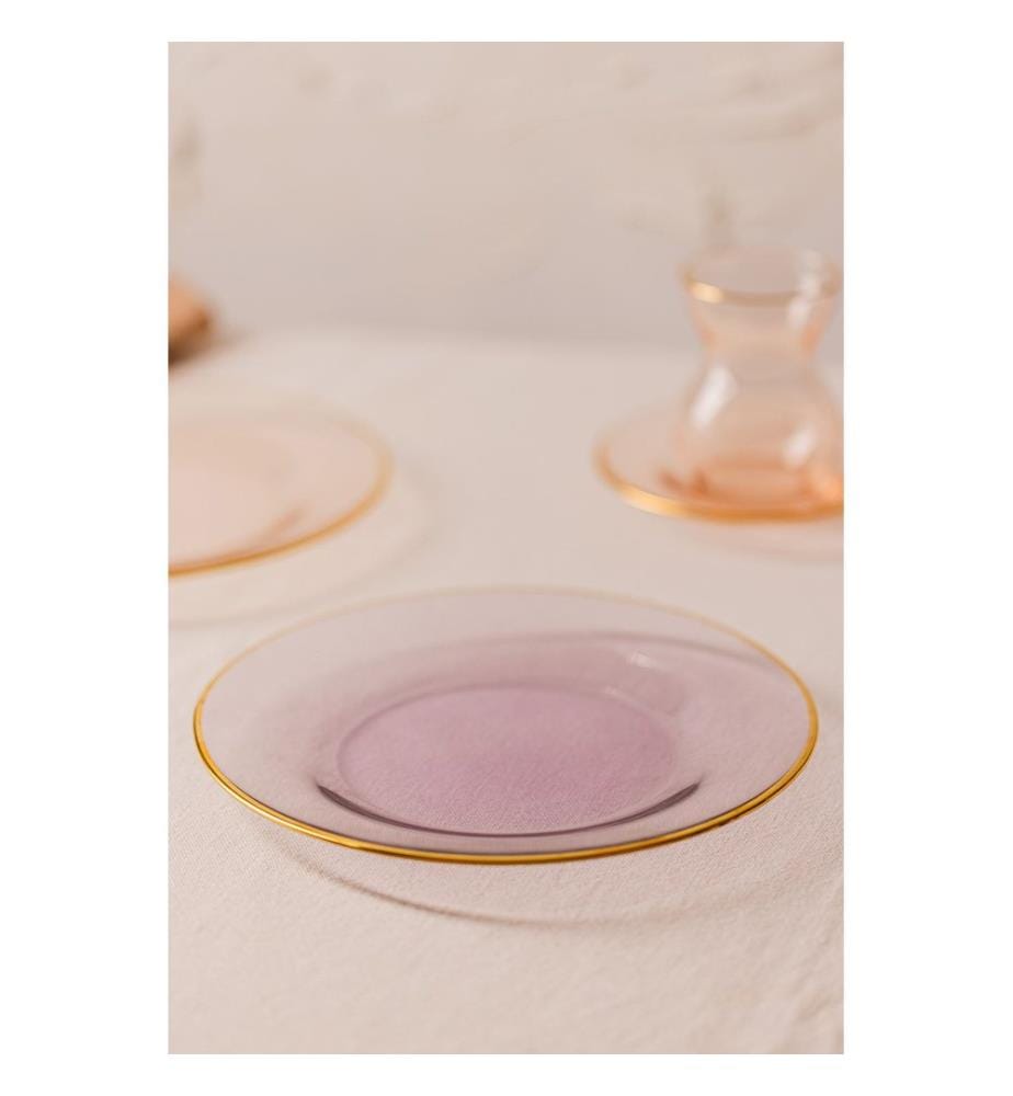 Ensemble de service à gâteau, 6 pièces, violet, saumon, bleu, 100 % VERRE