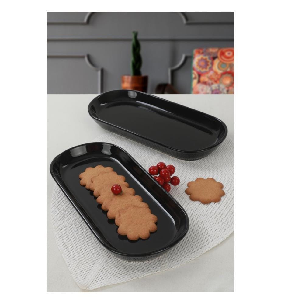 Ensemble de plateaux, 2 pièces, noir, 100 % CÉRAMIQUE