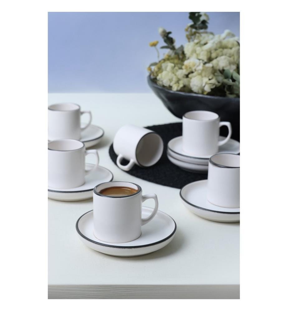 Ensemble de tasses à café, 12 pièces, blanc mat, 100 % GRÈS