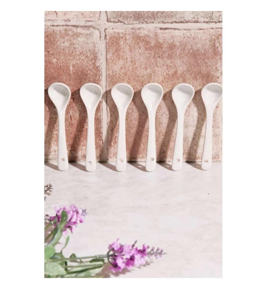 Set de cuillères, 6 pièces, blanc, 100 % PORCELAINE