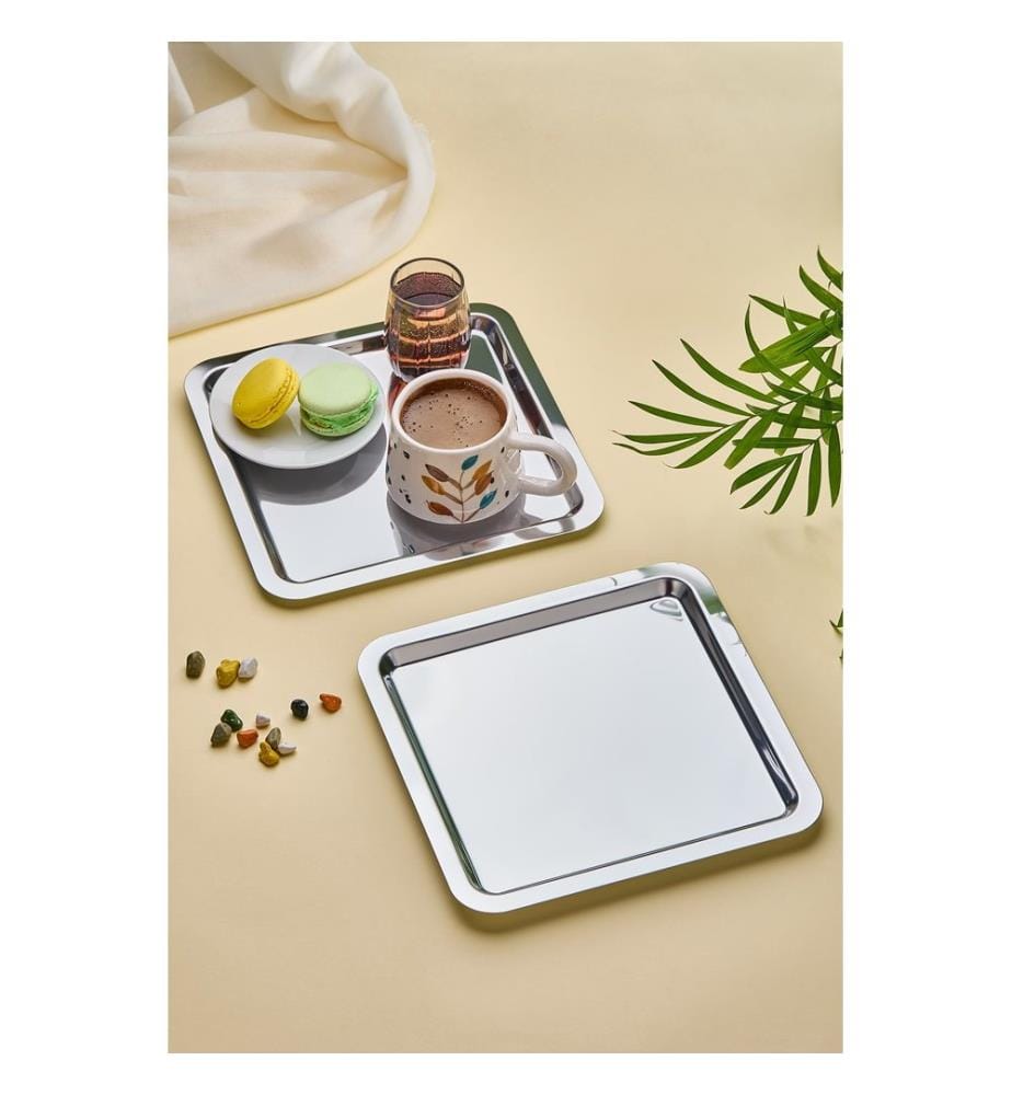 Plateau de service, 6 pièces, argent, 100 % ACIER INOXYDABLE