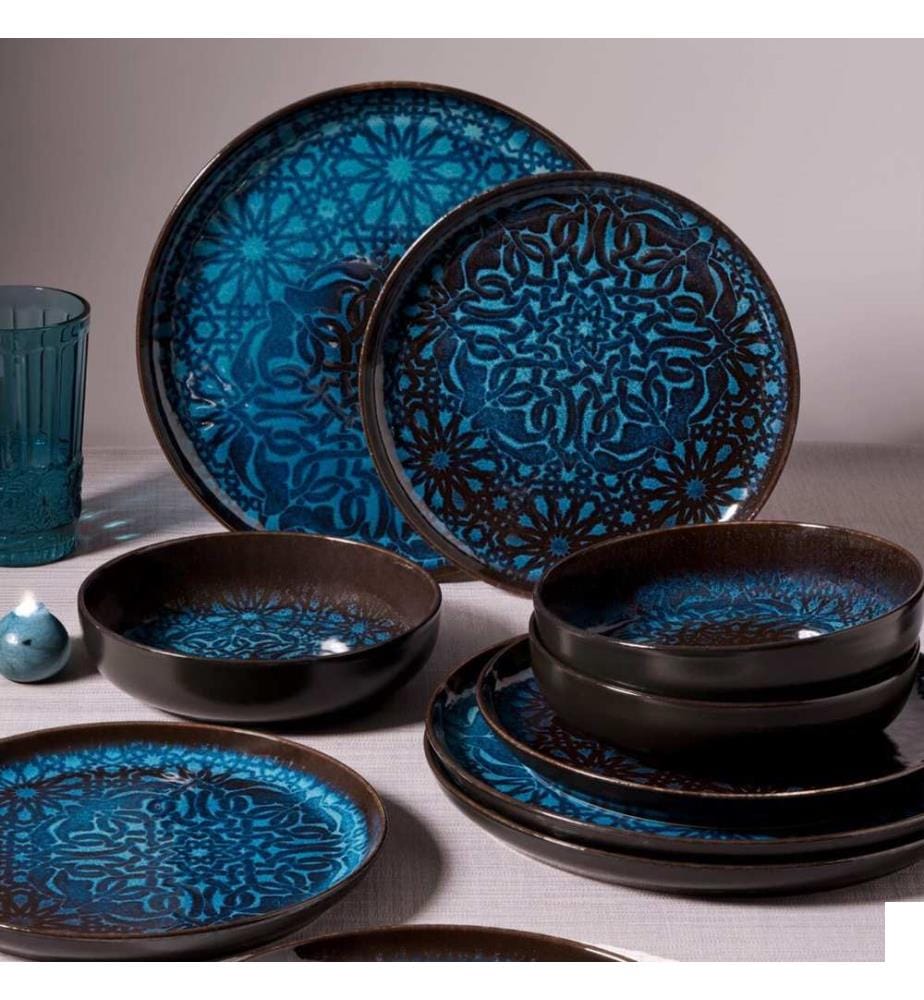 Service de table, 12 pièces, multicolore, 100 % PORCELAINE