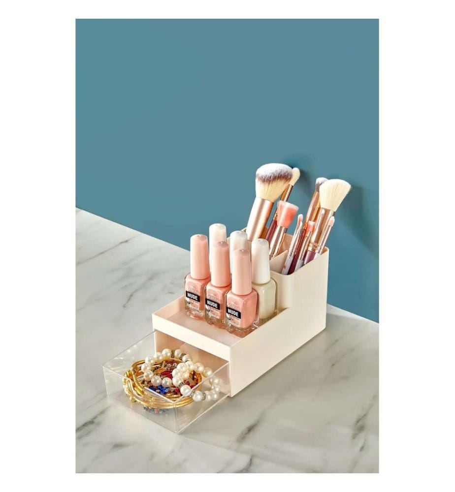 Organiseur de maquillage, blanc, marron, 100 % PLASTIQUE