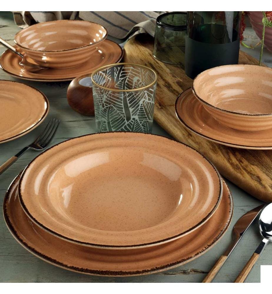 Service de table, 24 pièces, rose clair, 100 % PORCELAINE