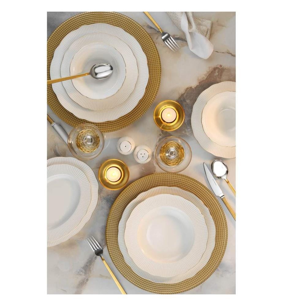 Service de table, 26 pièces, blanc doré, 100 % PORCELAINE