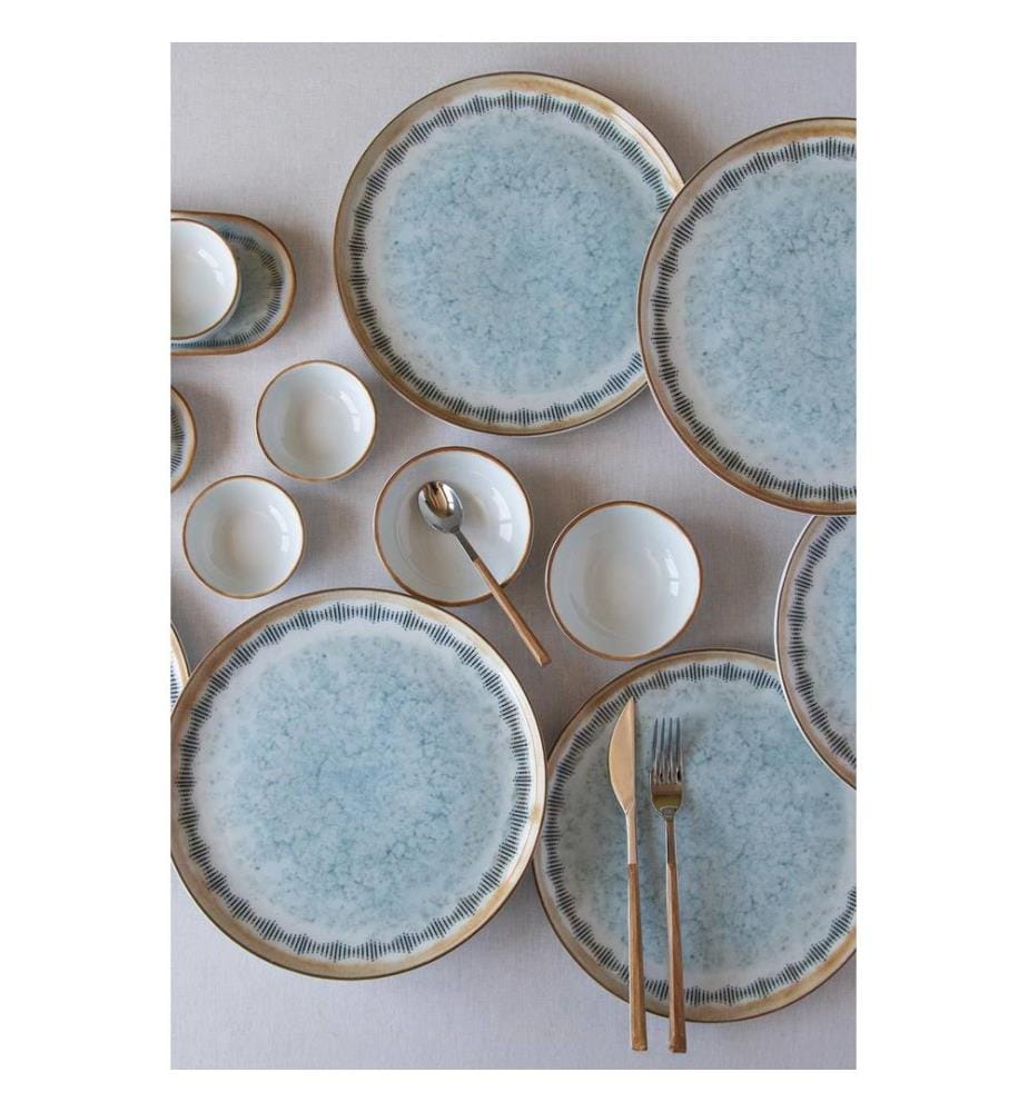 Service de petit-déjeuner, 14 pièces, blanc, bleu, camel, 100 % PORCELAINE