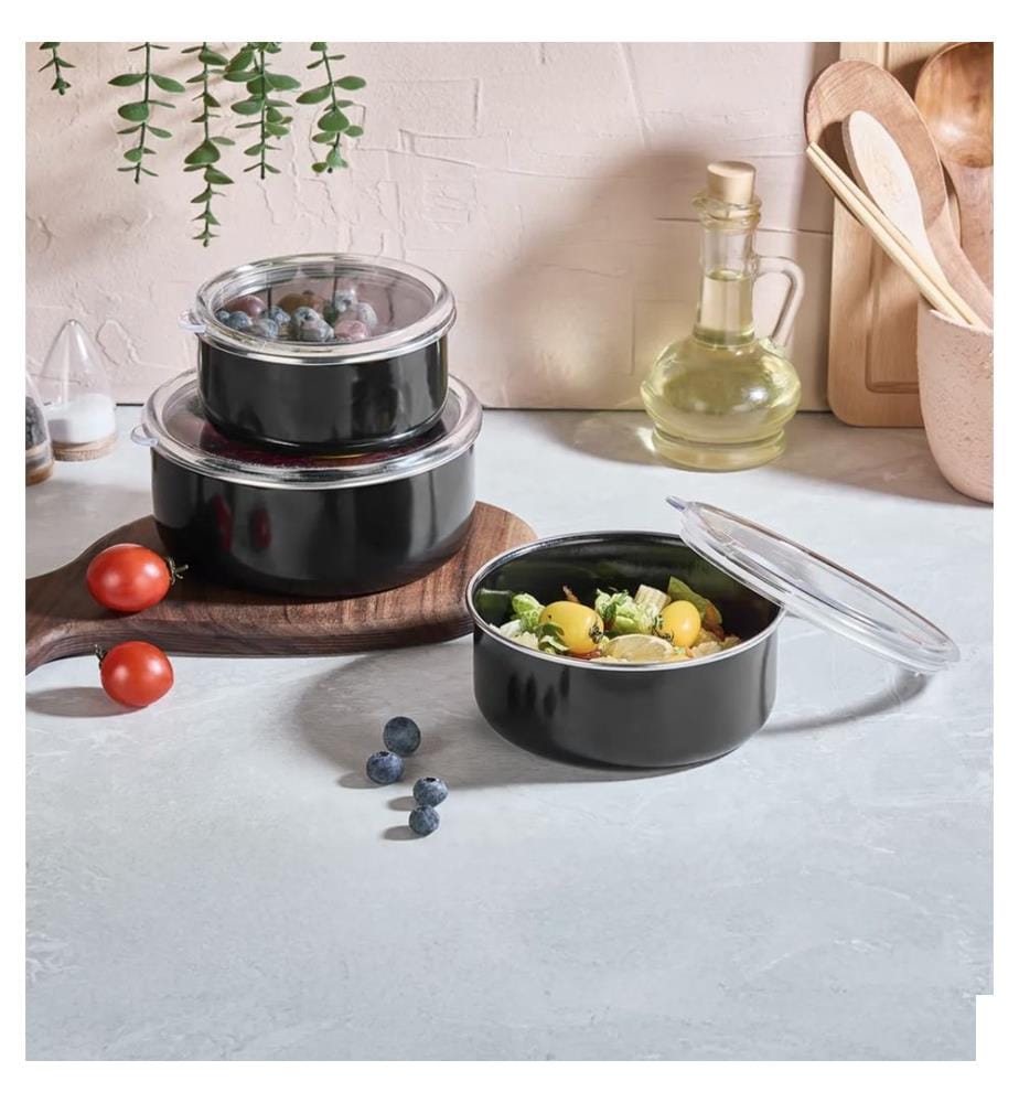 Ensemble de boîtes de rangement, 3 pièces, noir, 100 % ÉMAIL