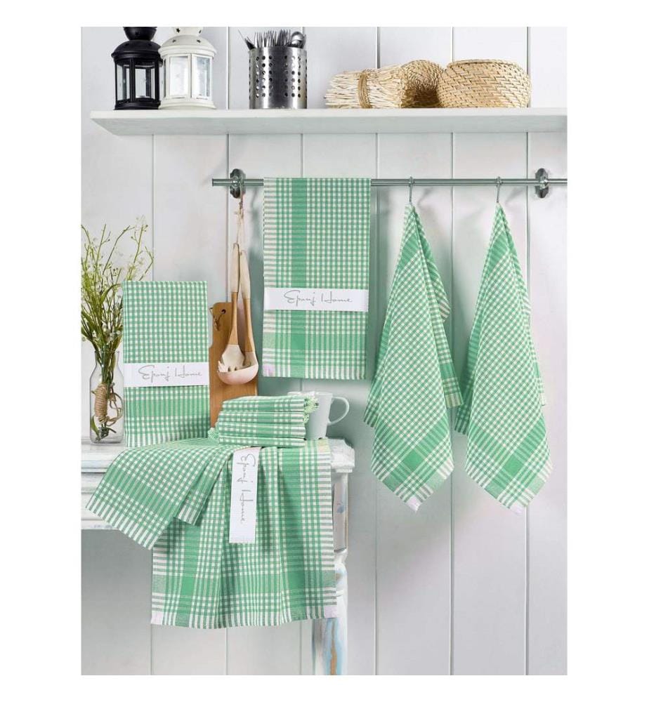 Lot de 10 serviettes de toilette, vert, 80 % COTON 20 % POLYESTER