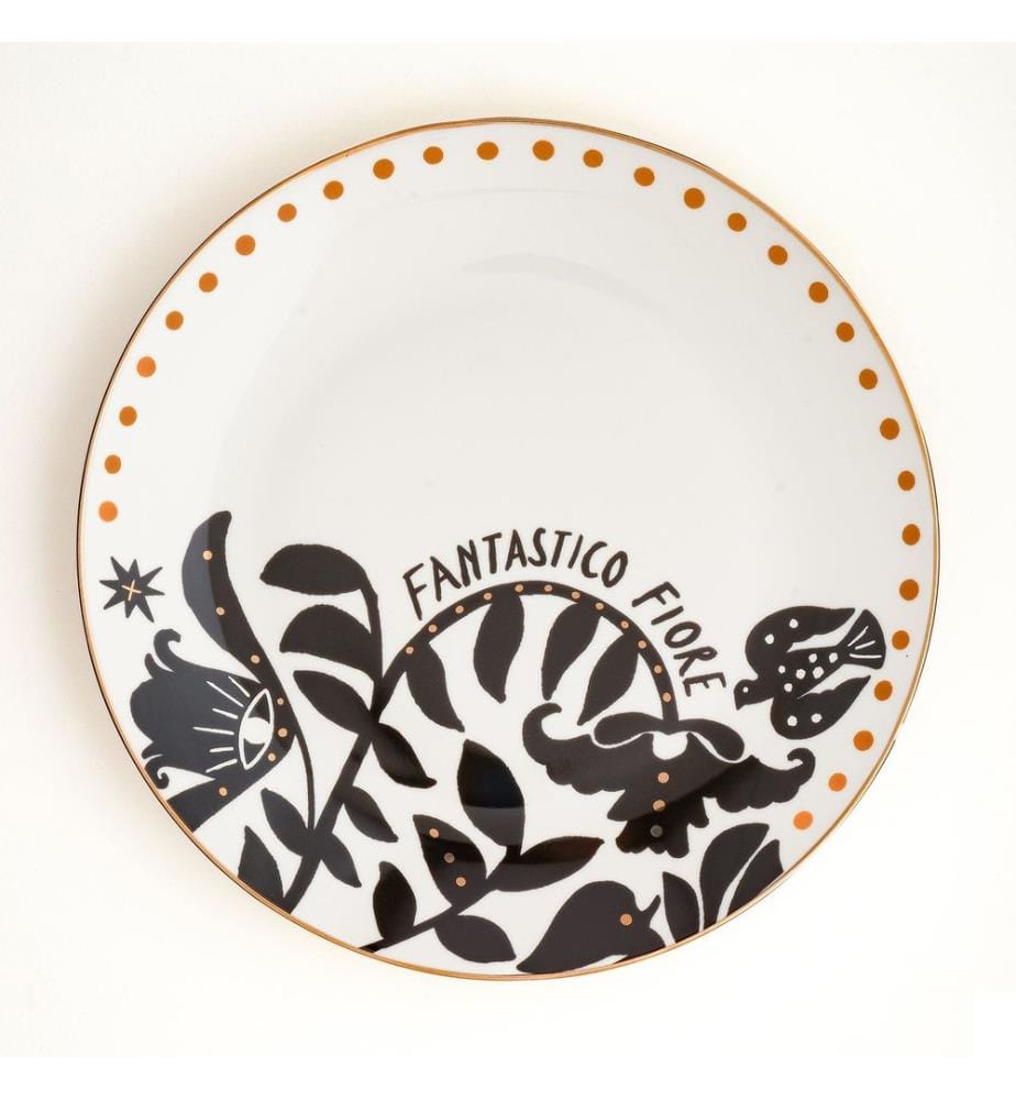 Plat de service pour gâteaux, blanc, or, 100% PORCELAINE