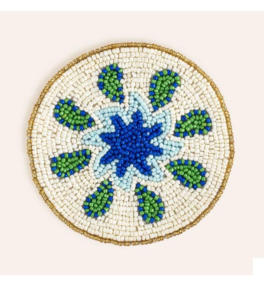 Tapis de verre, blanc, bleu, 90% VERRE / 5% POLYESTER / 5% COTON