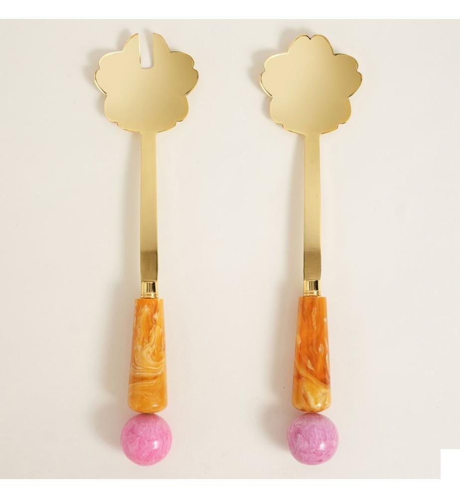 Service à salade, 2 pièces, Orange, Fuchsia, ACIER INOXYDABLE / RESINE