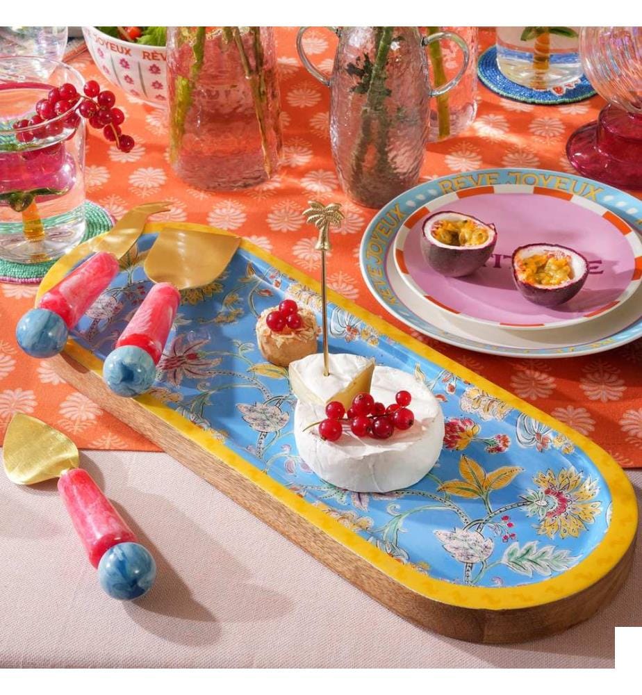 Planche de présentation des aliments, Bleu, 100% BOIS DE MANGO