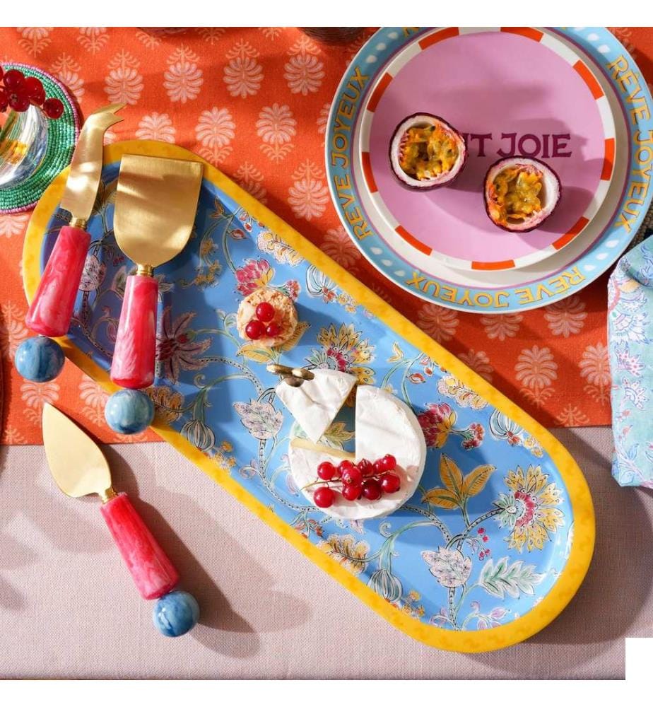 Set de service, 3 pièces, bleu, fuchsia, acier inoxydable / résine
