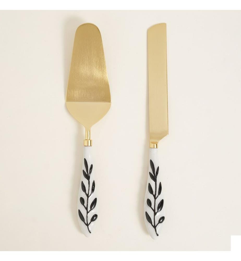 Set de service, 2 pièces, blanc, noir, 100% acier