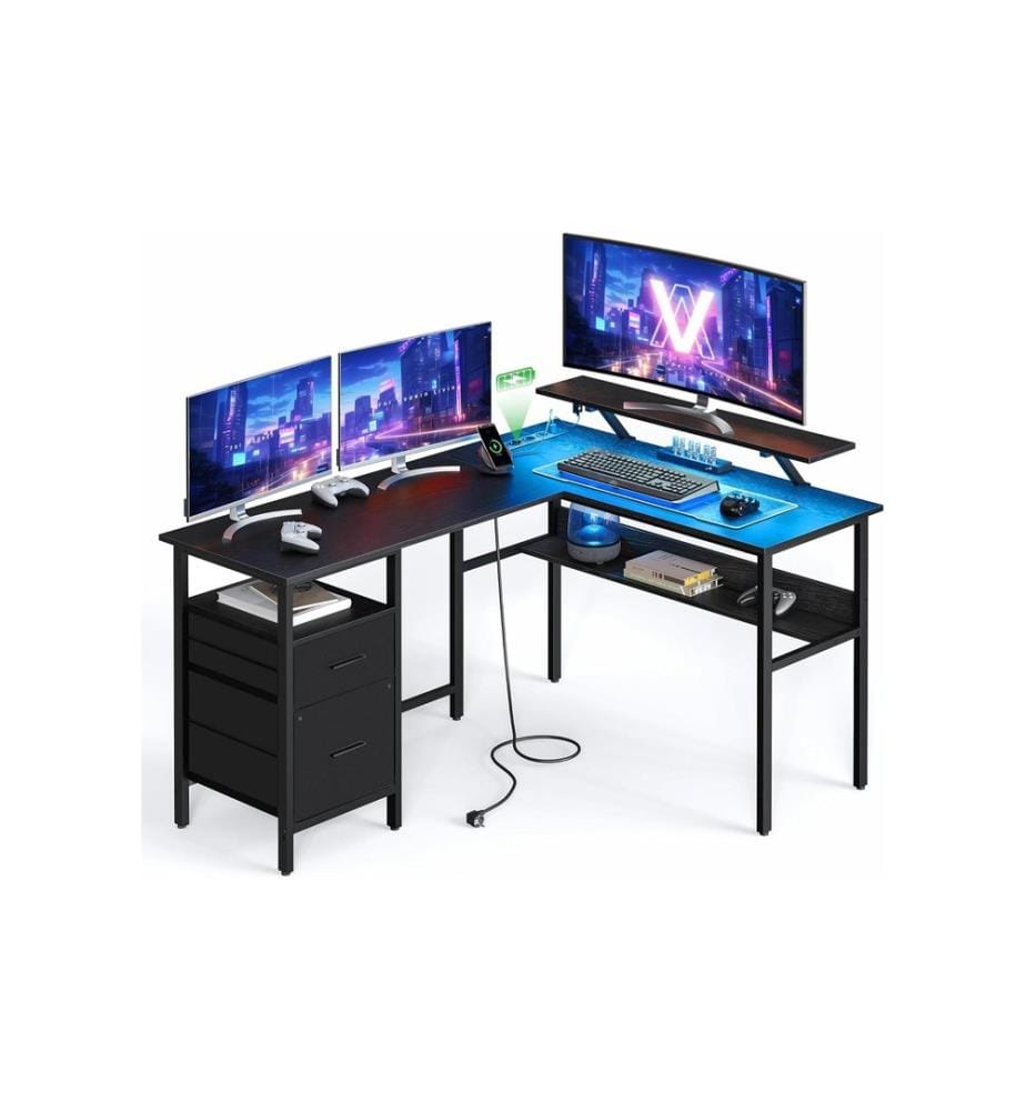 VASAGLE - Table en forme de L noir 150 x 120 cm