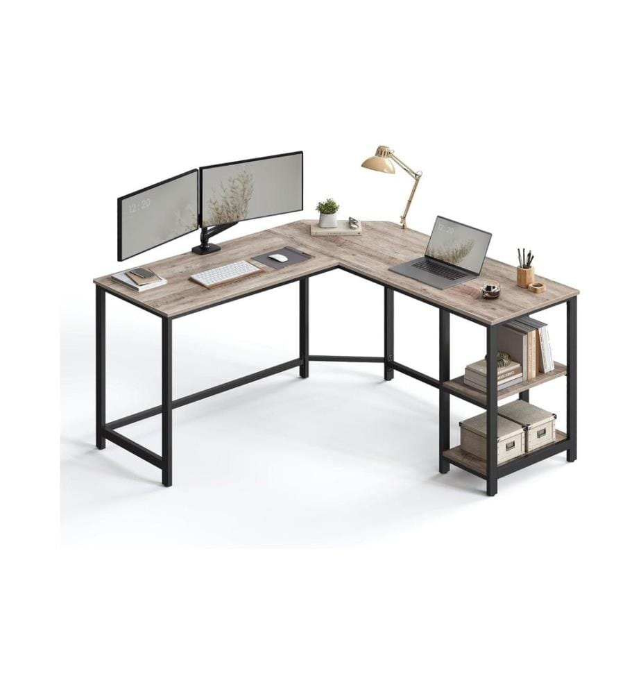 VASAGLE - Bureau d'angle Greige Gris/noir 138 cm