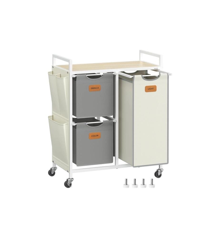 VASAGLE - Corbeille à linge avec 3 compartiments 100 l, Beige/Gris