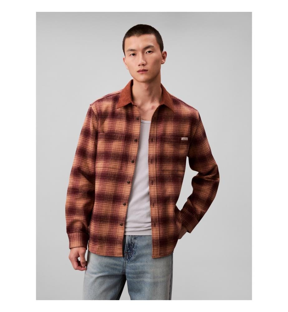Surchemise slim fit avec poches poitrine - Brun