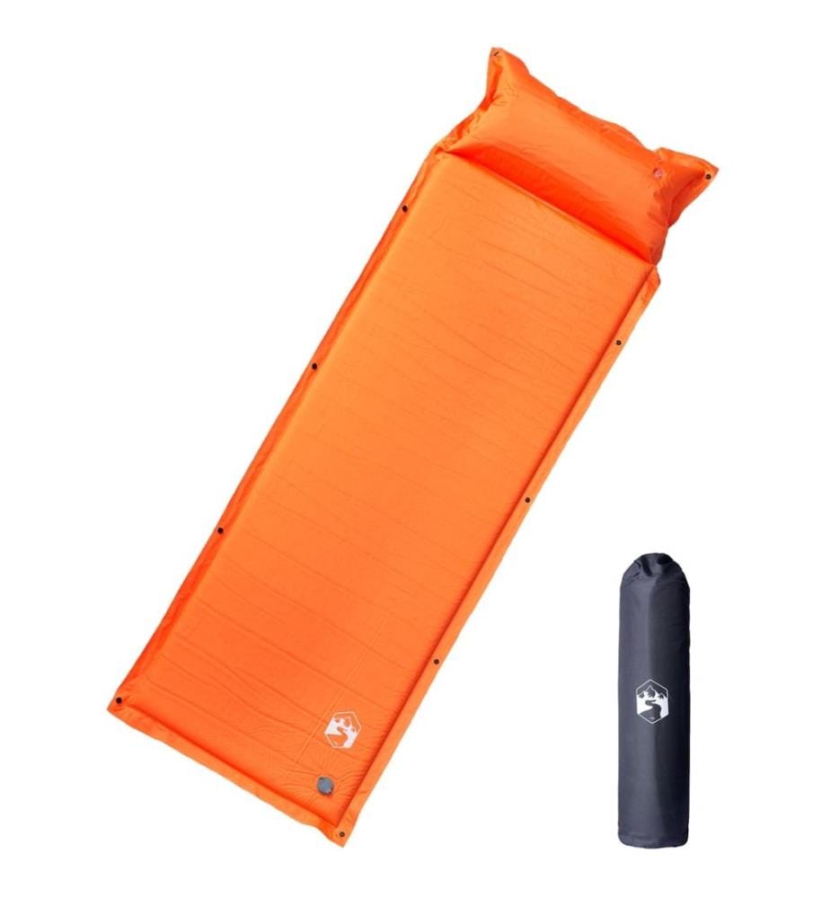 Matelas de camping autogonflant avec oreiller 1 personne orange