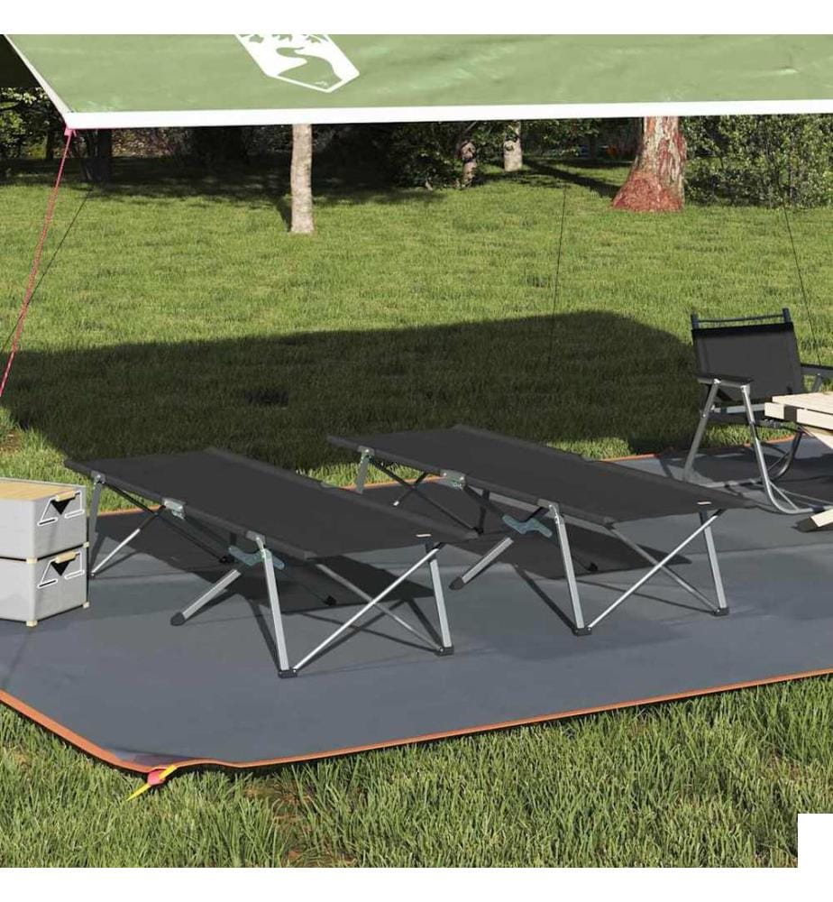 Lit de camping pliant 2 pcs Noir 194 x 62,5 x 42,5 cm