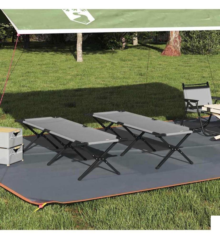 Lit de camping pliant 2 pcs Gris 193 x 69 x 45 cm Tissu Oxford