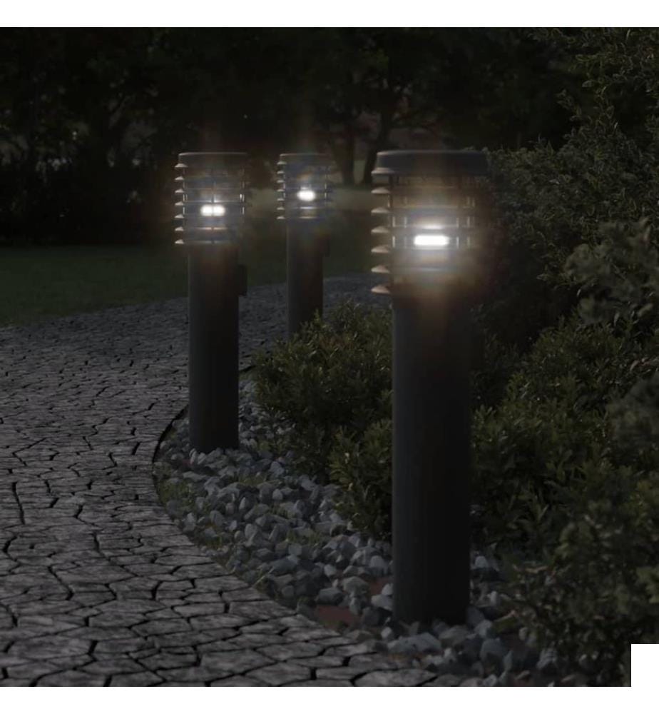 Lampadaires d'extérieur avec sortie 3 pcs noir acier inoxydable