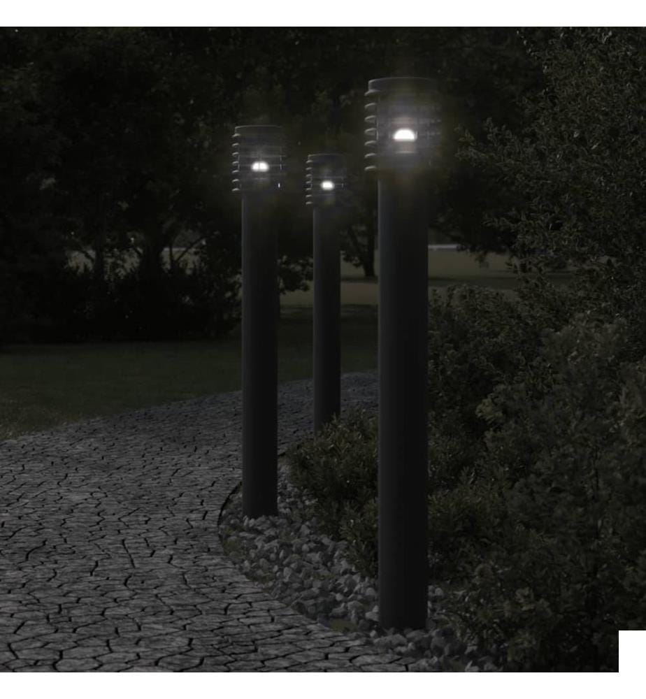 Lampadaires d'extérieur avec sortie 3 pcs noir acier inoxydable